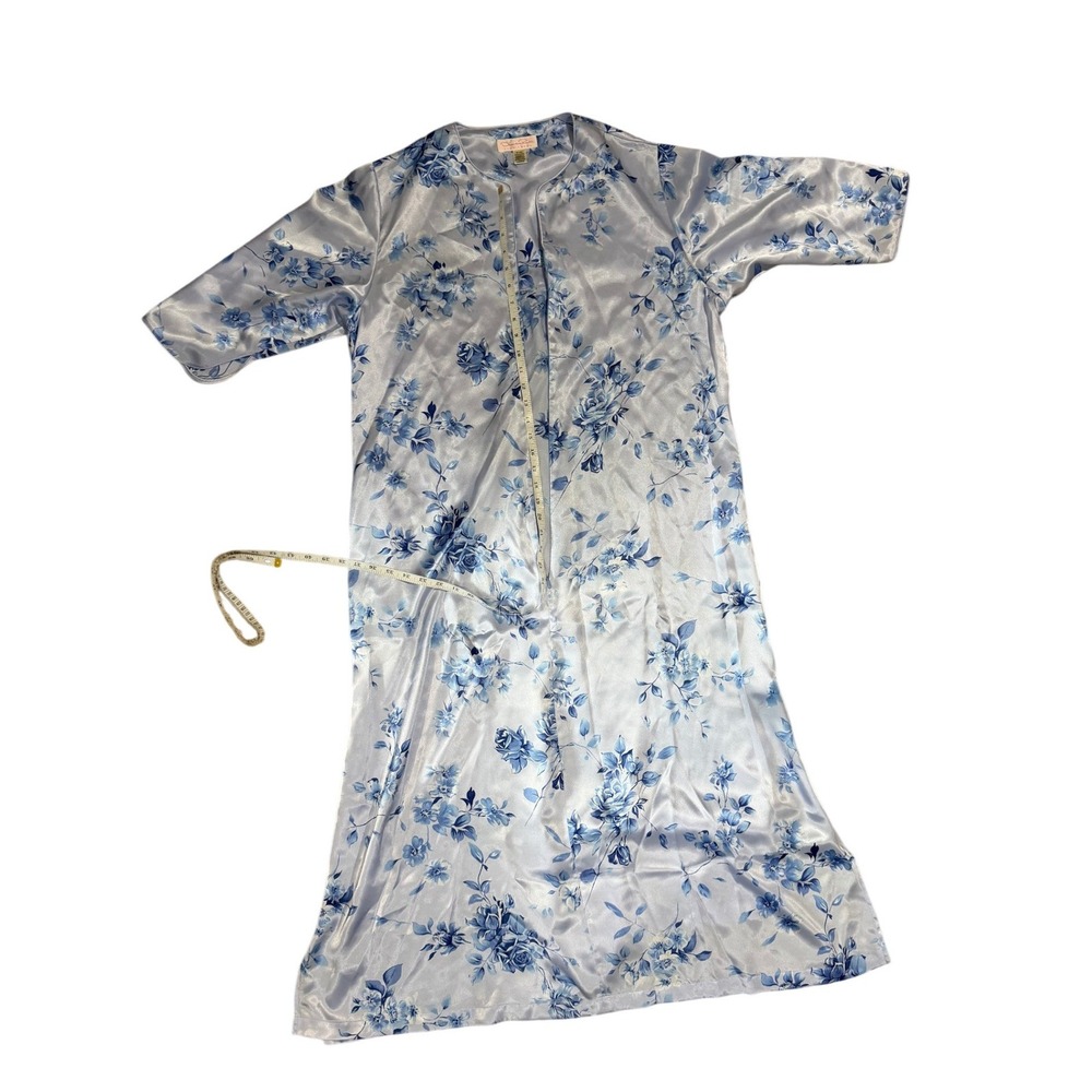 Oscar de la Renta Pink Label Blue Floral Satin Nightgown & Robe Set Large Y2K - Picture 16 of 16